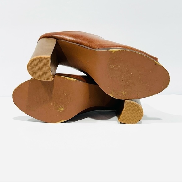 Seven 7 Cognac Brown Mexx Mules Heeled Open Toe Shoes - Picture 8 of 8